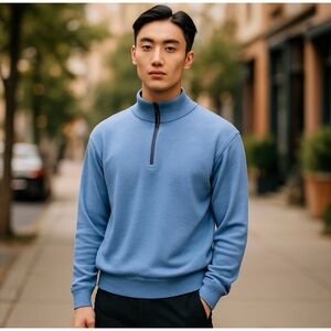 Orvis Trout Bum Men’s Blue 100% Merino Wool Quarter Zip Sweater Size: M